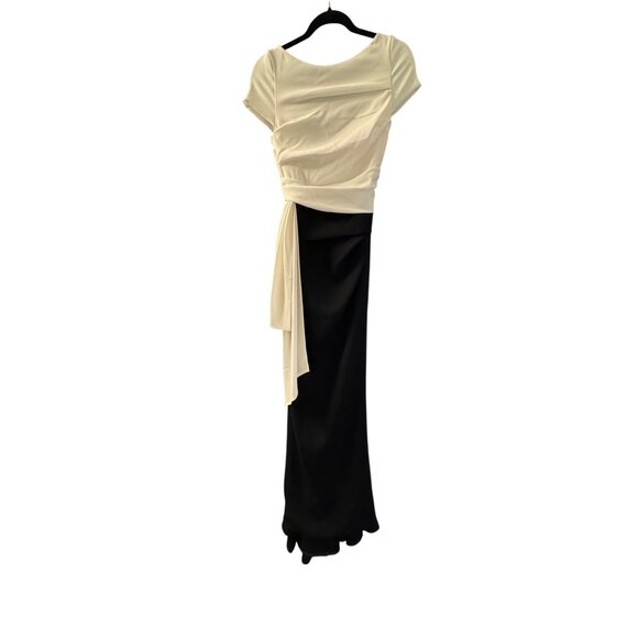 Talbot Runhof Dresses & Skirts - Black & White Formal Evening Gown With Cap Sleeves & Draped Waist Detail